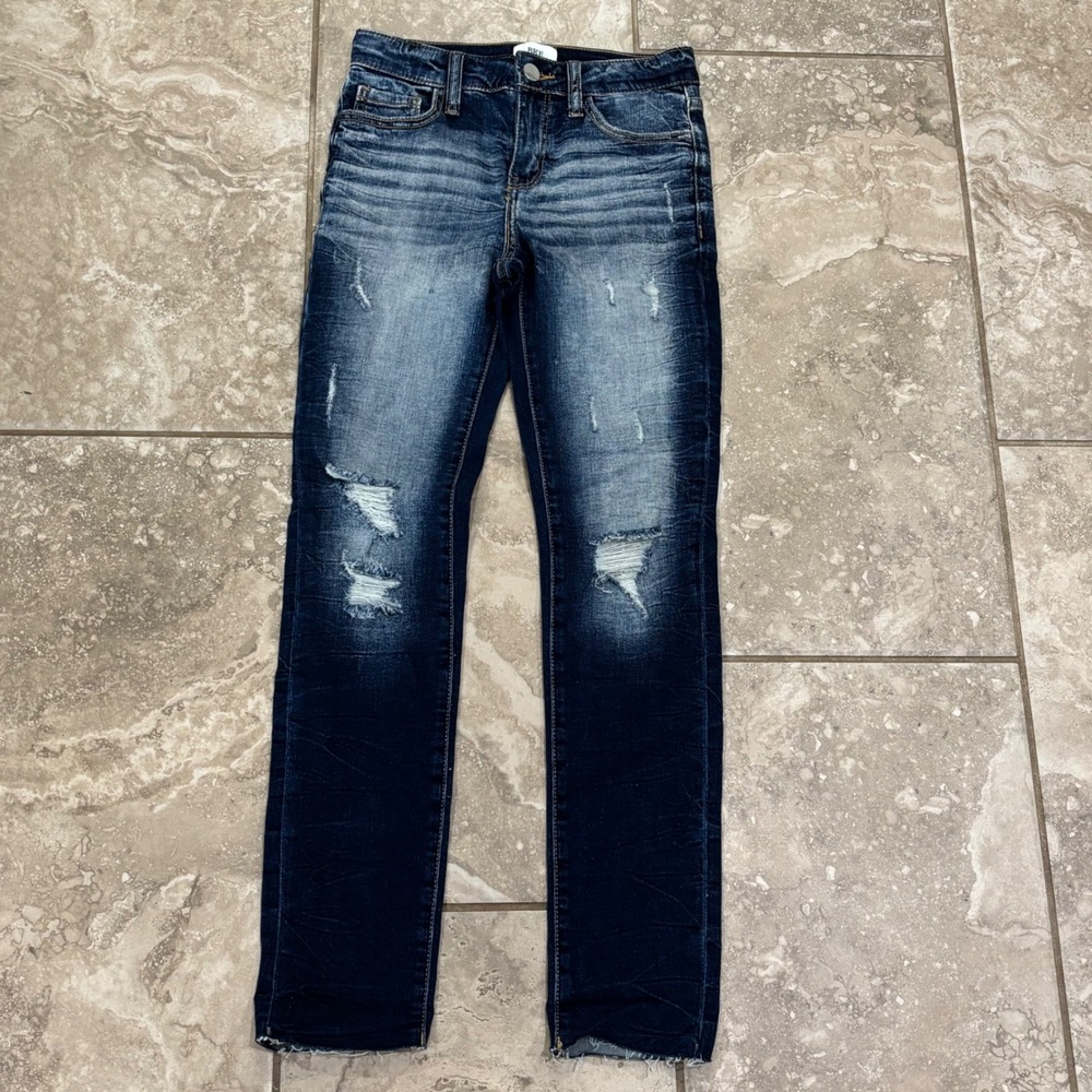BKE Youth Boys Distressed Dark Wash Slim Straight Jeans Size 14 Adjustable Waist